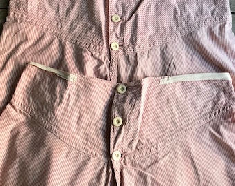 Calças compridas francesas masculinas, calças de pijama listradas vermelhas, roupa de trabalho camponesa, vestuário de época, para restauração ou retalhos de tecido de algodão.