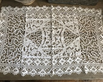 Tovaglia da tè in pizzo francese, tovaglia da comò, tovaglia da tavolo, fatta a mano, Richelieu, tovaglia da scaffale