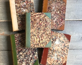 Juego de 5 libros antiguos de cuero, autores británicos, diseño de cubierta de libro jaspeado, colección de libros antiguos