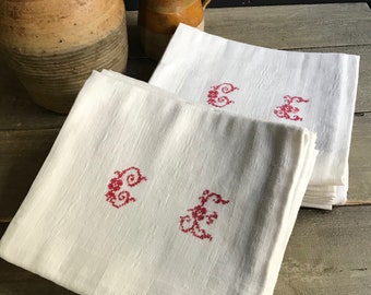 French Dinner Napkins, White Damask, Monogrammed Set of 12, French Farmhouse Cuisine