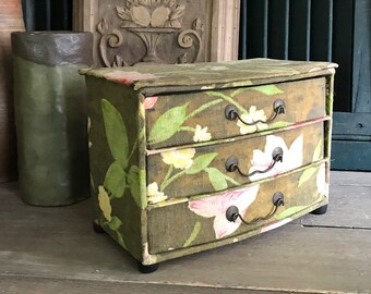 French Textile Boudoir Box, Boite a Coudre, Sewing Box, Jewelry, Craft Storage Chest