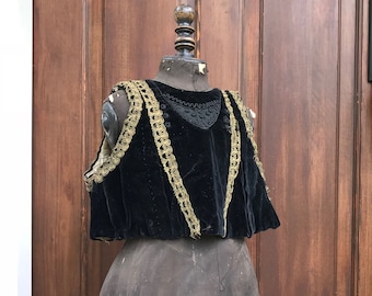 Antique French Childs Waistcoat, Velvet, Gold Metallic Trim, Formal Attire, Costume