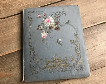 French Leather Desk Blotter, Boudoir, Floral Design, Period Desk Office Decor