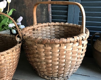 Cestino rustico in vimini, manico in legno, cestino a doghe, stile fattoria, giardinaggio