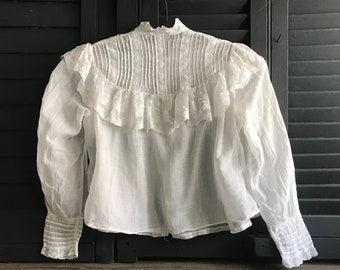 French Edwardian Blouse, White Batiste, Broderie Anglaise, Lace Trim, Period Clothing