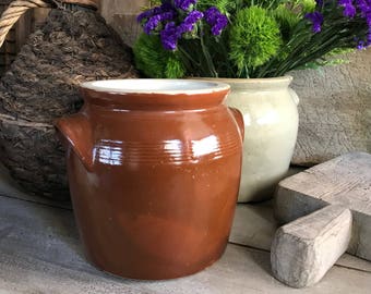 French Brown Confit Jar, Stoneware Crock Pot, Large, Utensils, Pickles, Artist, Flower Vase, Kitchenalia, French Farmhouse Cuisine