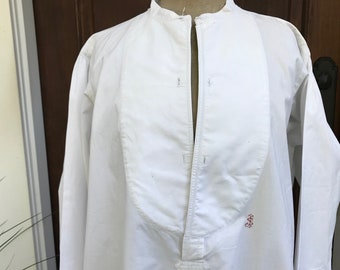 French Cotton Dress Shirt, Gents, Mens, Monogram, Original Shirtmaker Label, Edwardian, Period Clothing