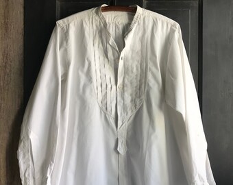 French Gents Dress Shirt, Belle Jardiniere, Original Paris Label, Fine White Cotton, Handsewn, Authentic Period Clothing