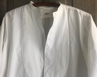 French Mens Gents Dress Shirt, White Cotton, Monogram, Original Label, Period Clothing