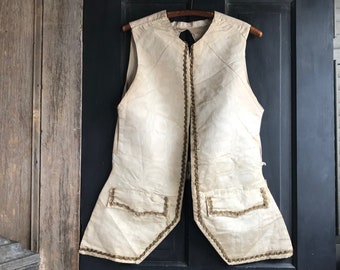 French Waistcoat Gilet Vest Moire Silk, Metallic Trim, 1800s, 19th C, Period Clothing