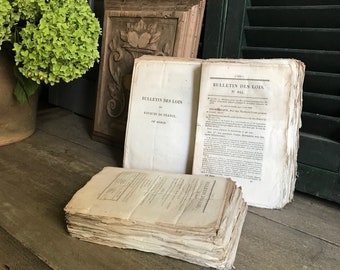 1830s French Parchment Legal Pamphlet Bundle, Bulletins, Unbound Frothy Parchment, Time Worn Antique Props