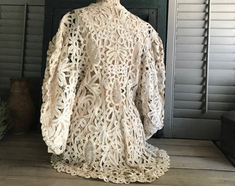 Edwardian Cream Lace Jacket, Wedding Ecru White Antique Bridal, Ribbon Lace Formal Attire