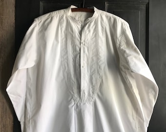 Antique French Mens Dress Shirt, Gents, White Cotton, Edwardian Era, Period Clothing