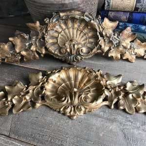 1 French Gilded Ormolu Pediment Mount, Garniture, Scroll Leaf Design, Wall Mount, Classic Chateau Decor, Sold by Each