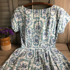 1950s Floral Cotton Dress Day Dress House Dress Blue White - Etsy