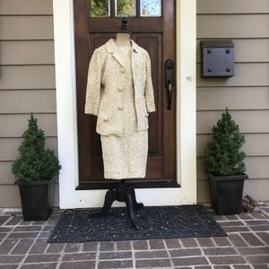 1960s Cream Ribbon Suit, Riviera International, 3 Piece Jacket, Skirt, Jackie O, Handcrafted Couture, Small image 2