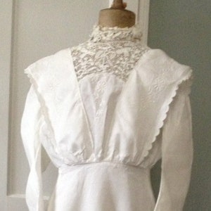 Cotton Lace Tea Dress, Antique Victorian Irish Crochet, White Cotton Linen Summer Day, Hand Embroidered image 1