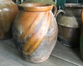 Antique Pottery Jug, Vase, Jar, Hand Thrown, Semi Glazed Slipware, Rustic Terra Cotta, Rustic European Farmhouse, Farm Table