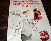 French Coca Cola Advertisement, Mid Century Coke Pop Sign Poster Mid Century Cafe Bar Unique Colorful Graphics Free Birthday Cokes
