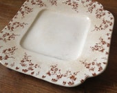 1890s English Platter Plate, Brown Floral Pottery, Dale Hall Transferware, Granite Ironstone