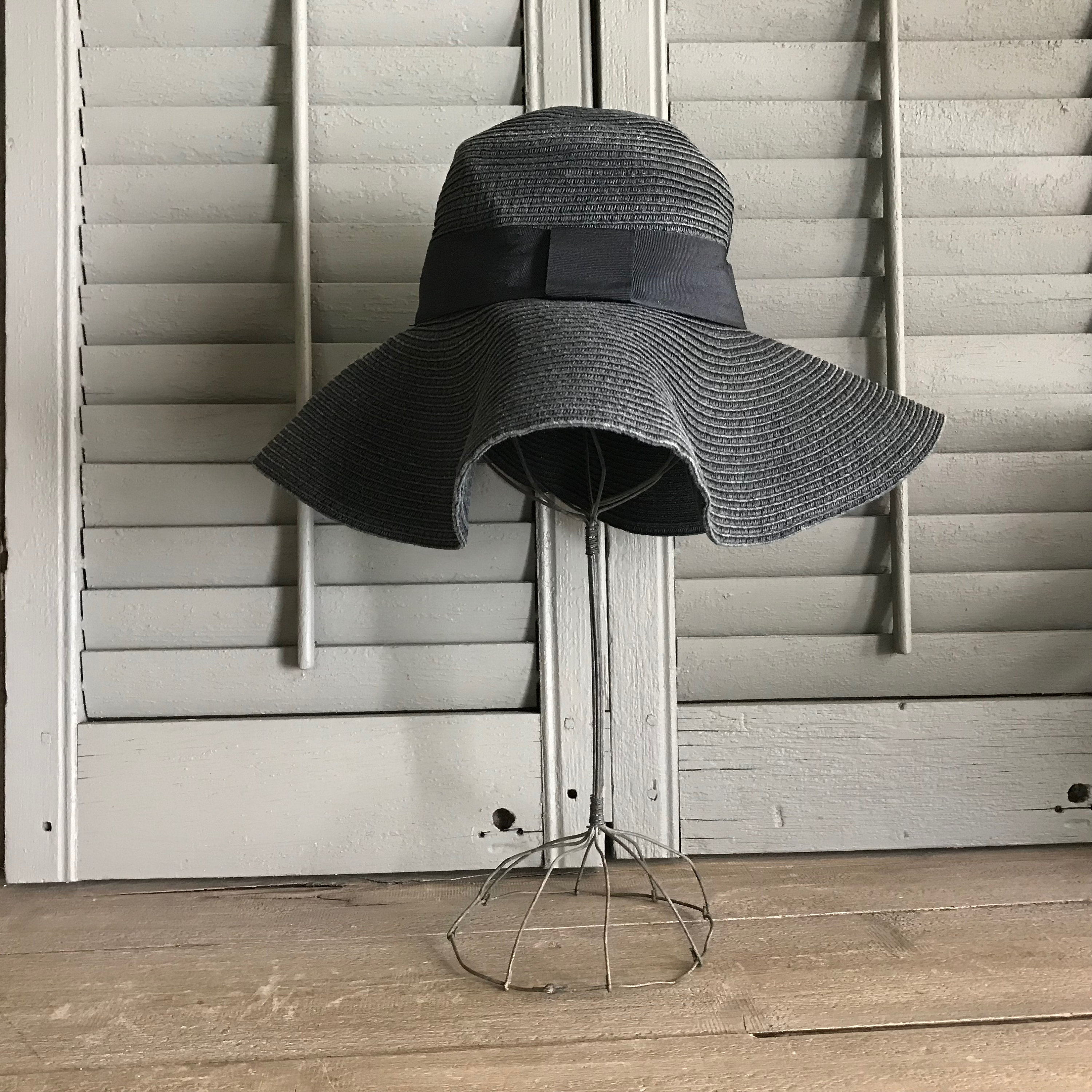 1960s Black Straw Floppy Hat Black 