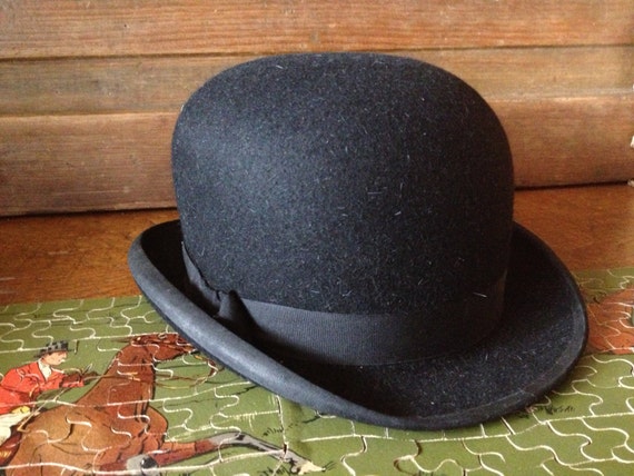 Ladies Black Bowler Derby Hat Made in 