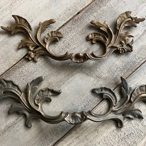 Tiradores de cajón de bronce francés, tiradores grandes de cofre, hoja de acanto, Art Nouveau, herrajes de bronce