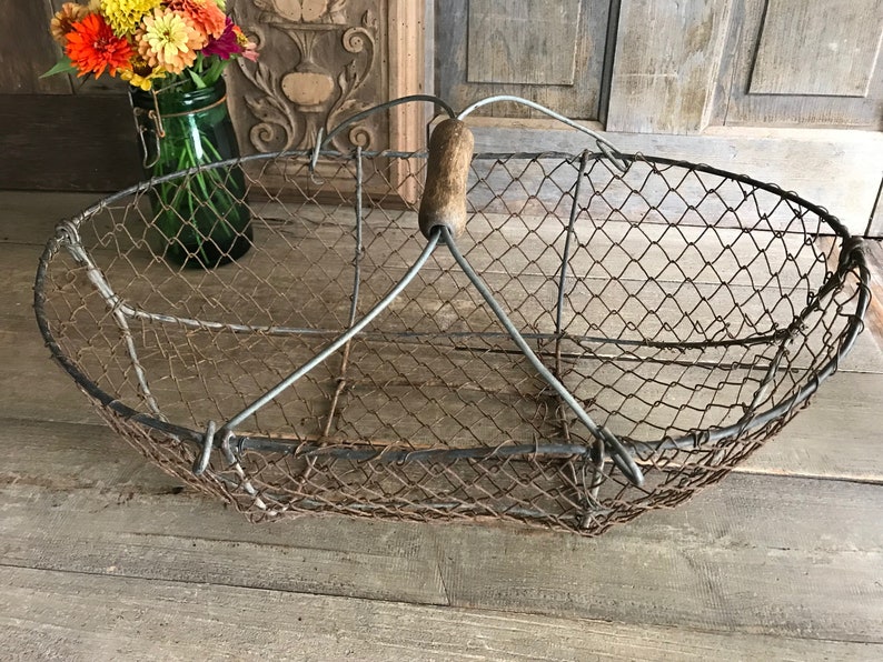 French Wire Harvest Basket, Garden Trug, Carrier, Oysters, Rustic French Farmhouse, Homesteading image 5