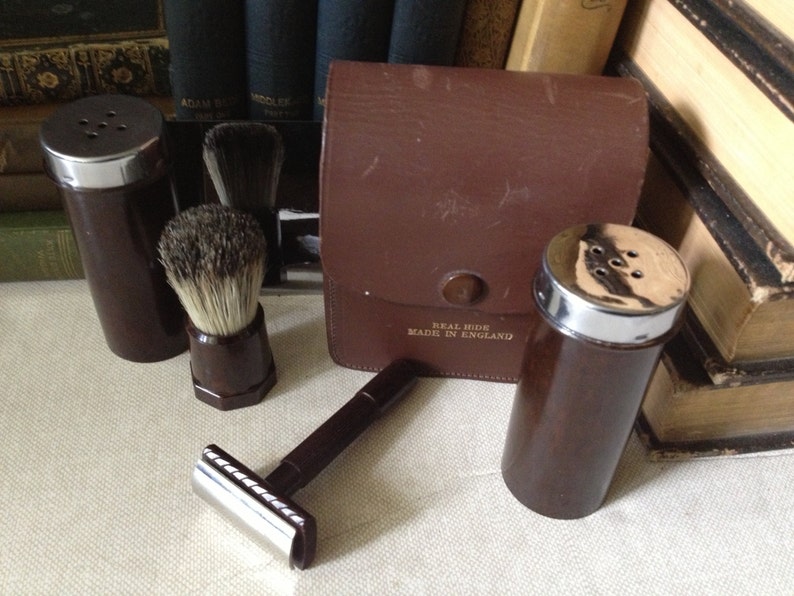 Gilette Travel Shaving Grooming Kit Sheffield England Mens Leather Case Bakelite image 5