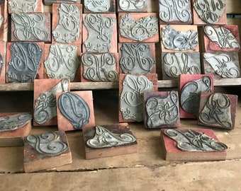 French Embroidery Stamp Collection, 53 Wood Monograms, Textile Stamps, Antique, French Farmhouse