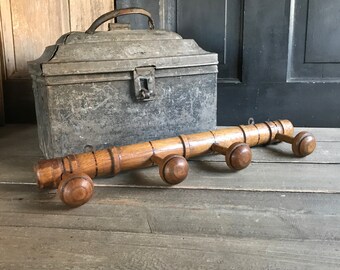 French Mushroom Coat Hook, Oak Wood, 4 Hooks, Knobs, Mudroom Coat Organizer, Rustic French Farmhouse