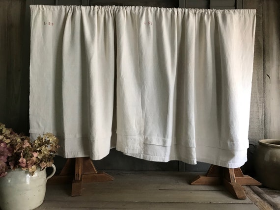Pair Rustic French Hemp Curtains Panels Homespun Hemp Linen French