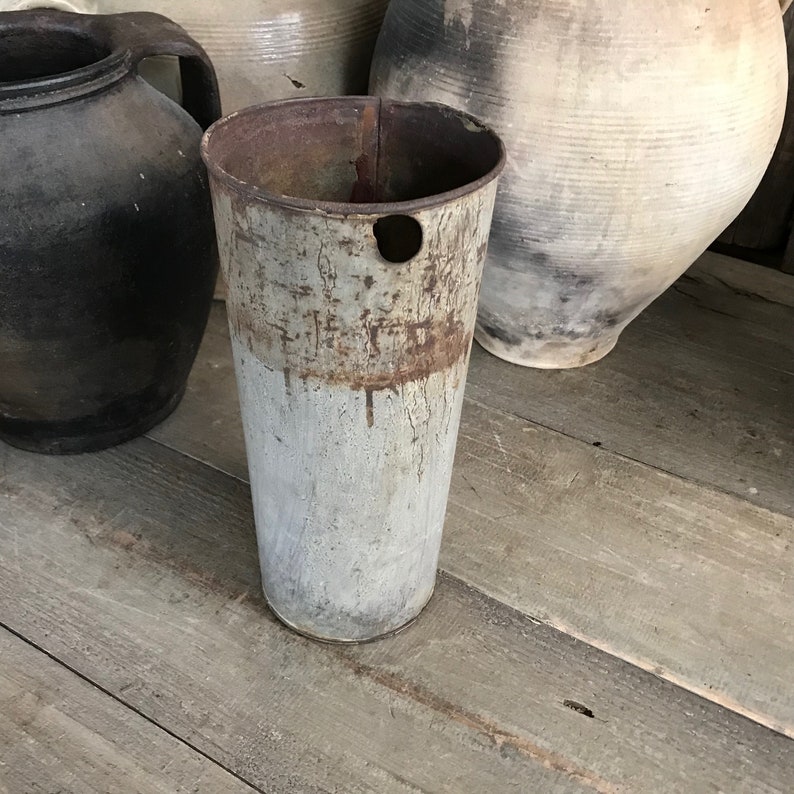 Rustic Zinc Sap Bucket, Galvanized Garden Floral Vase, Farmhouse Garden Decor, KH image 7