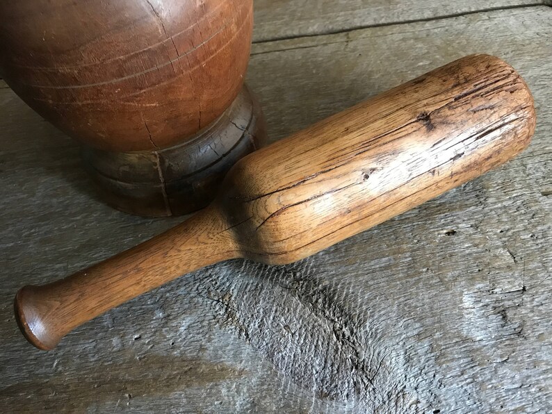 Antique Wood Mortar and Pestle, Handmade Primitive, Rustic French Country Farmhouse image 8