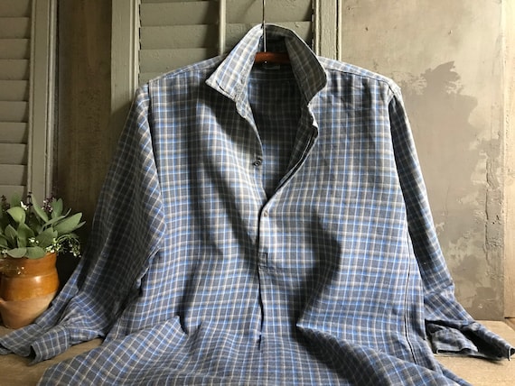French Flannel Work Shirt, Plaid, Blue Gray, Peasa