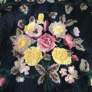 Folk Art Hooked Rug, Artisan Hand Hooked Rug, Floral Roses, Americana, Restoration Project image 1