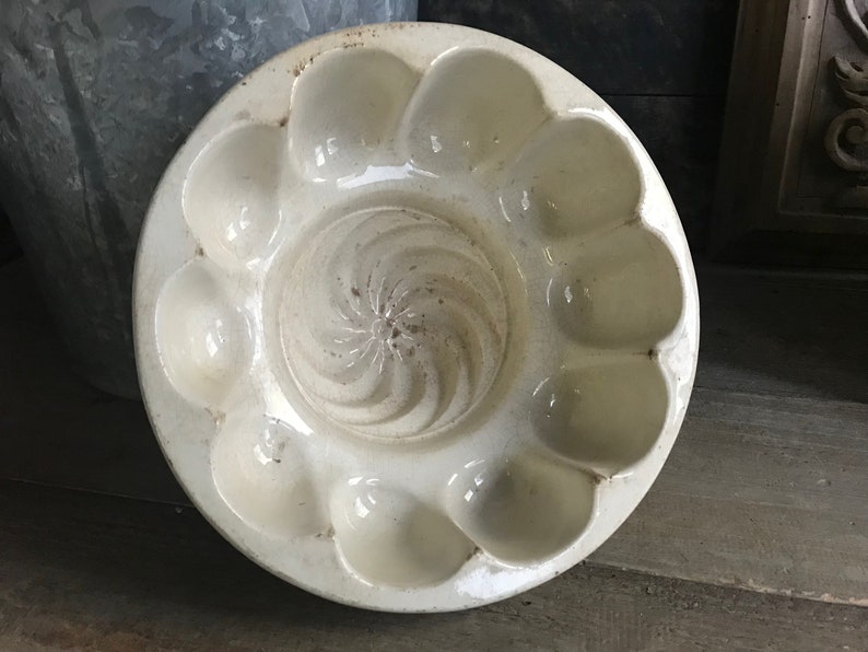 French Ironstone Jelly Mold, 19th C, Blancmange Gelée, Fluted, Rustic Farmhouse Cuisine image 5