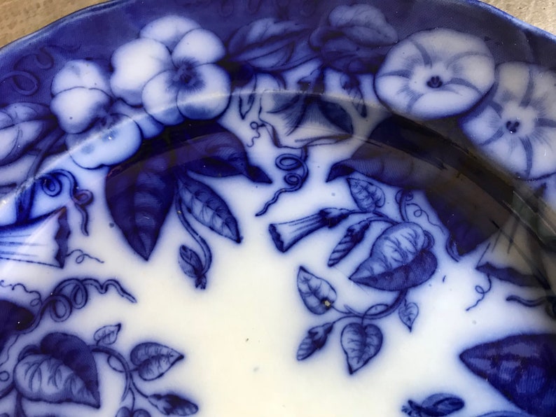 19th C Faïence de Bordeaux, Blue Floral Plate, David Johnston Earthenware, French Farmhouse image 9
