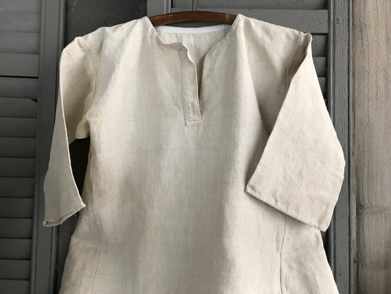 Rustic 19th C French Hemp Chemise, Night Shirt, Ho