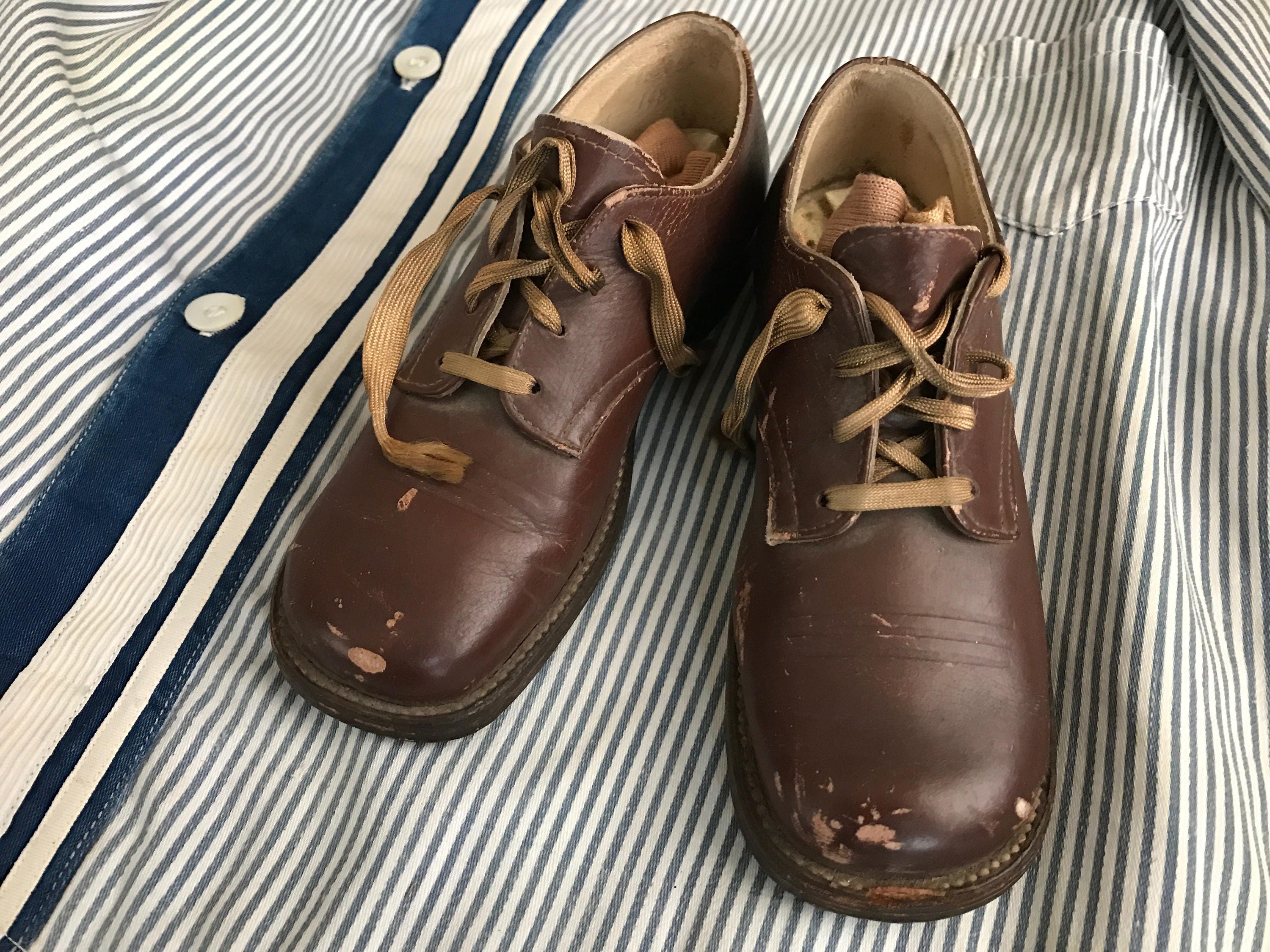 Antique Boys Leather Shoes Brown Lace Ups Early 1900s | Etsy