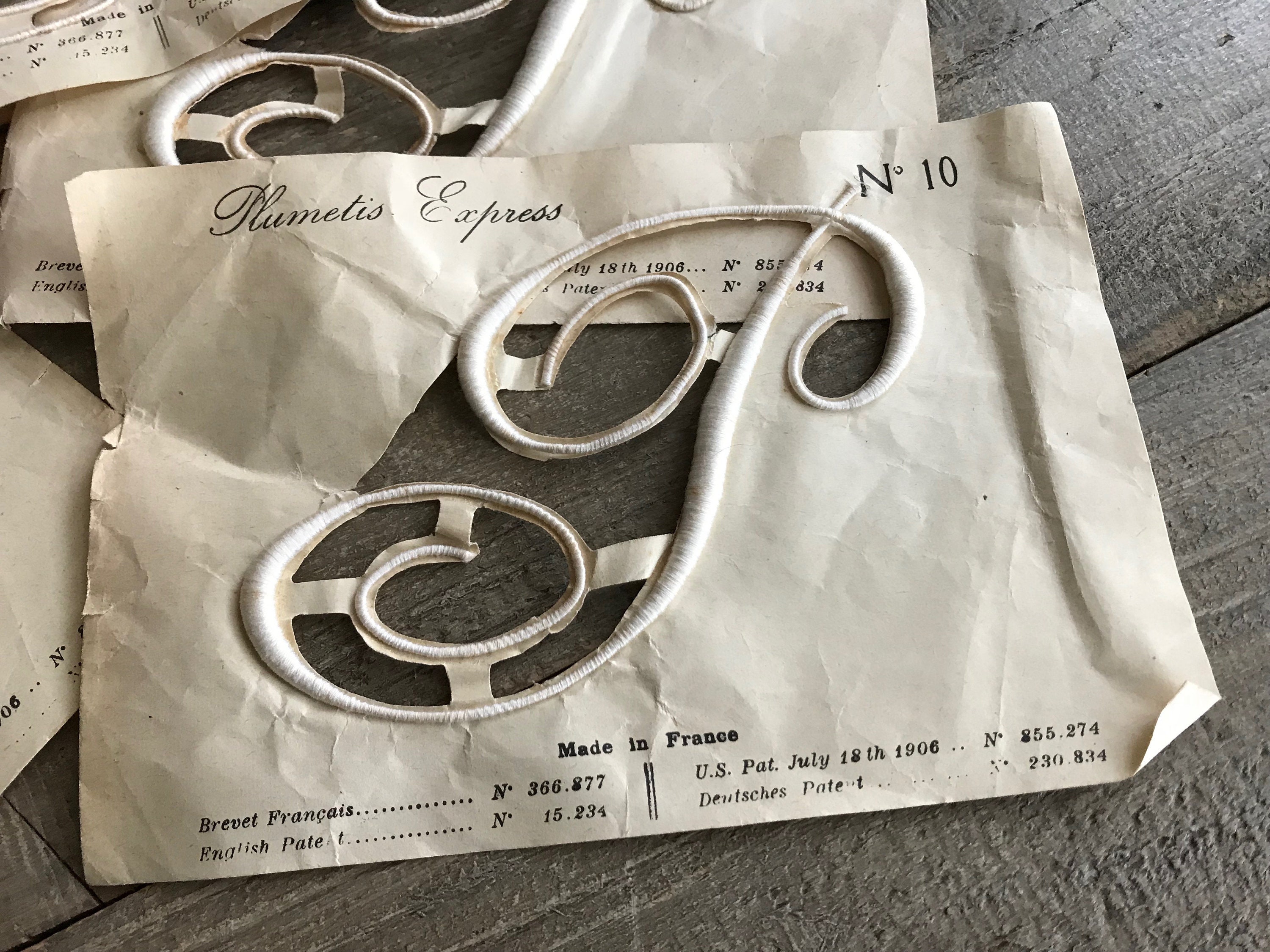 送料込 ⭐︎ フランス アンティーク プルメティス モノグラム イニシャル アンティーク フランス プルメティス モノグラム 刺繍
