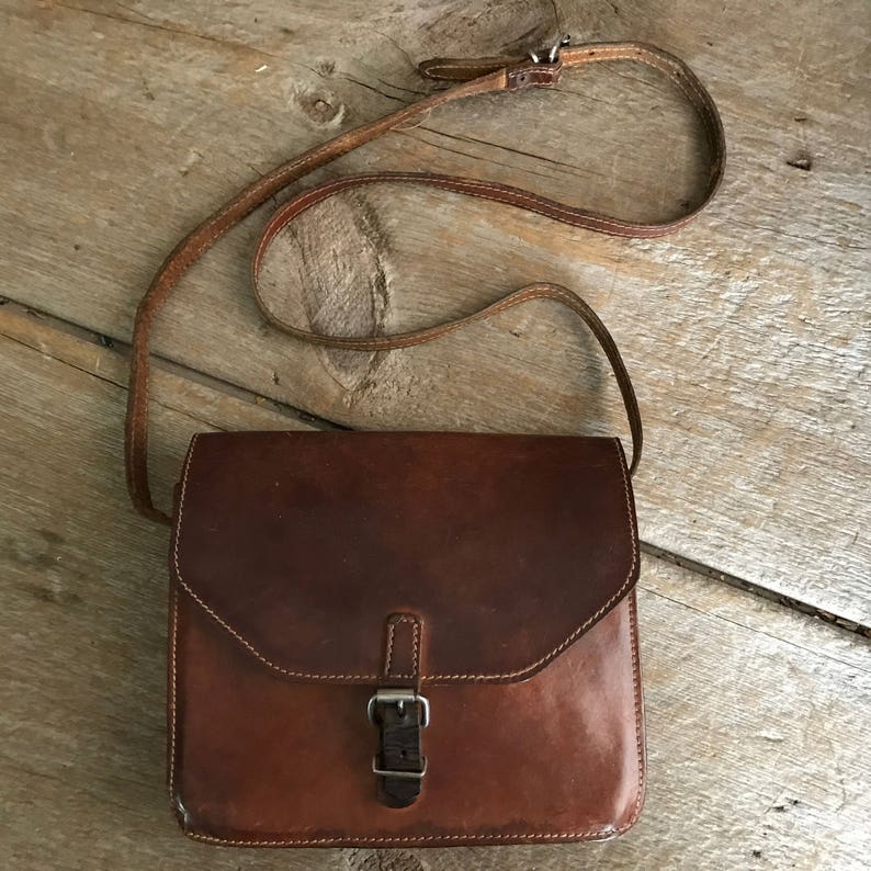 Vintage English Leather Handbag, Artisan Crafted, Chestnut Brown, Crossbody image 5