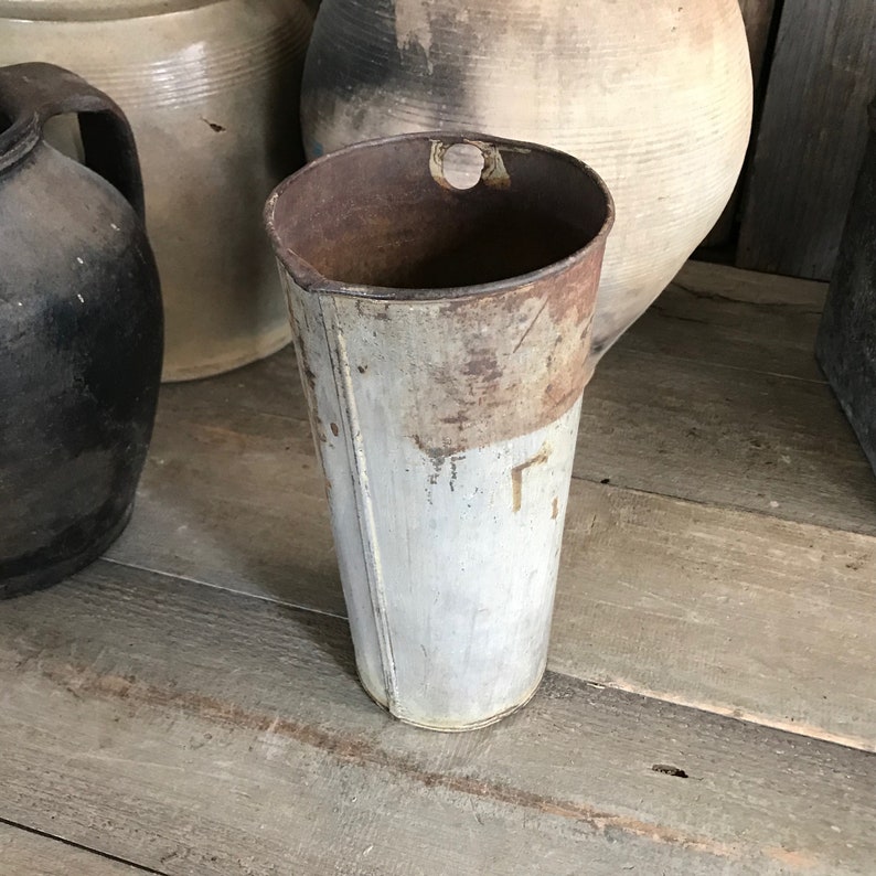 Rustic Zinc Sap Bucket, Galvanized Garden Floral Vase, Farmhouse Garden Decor, KH image 4