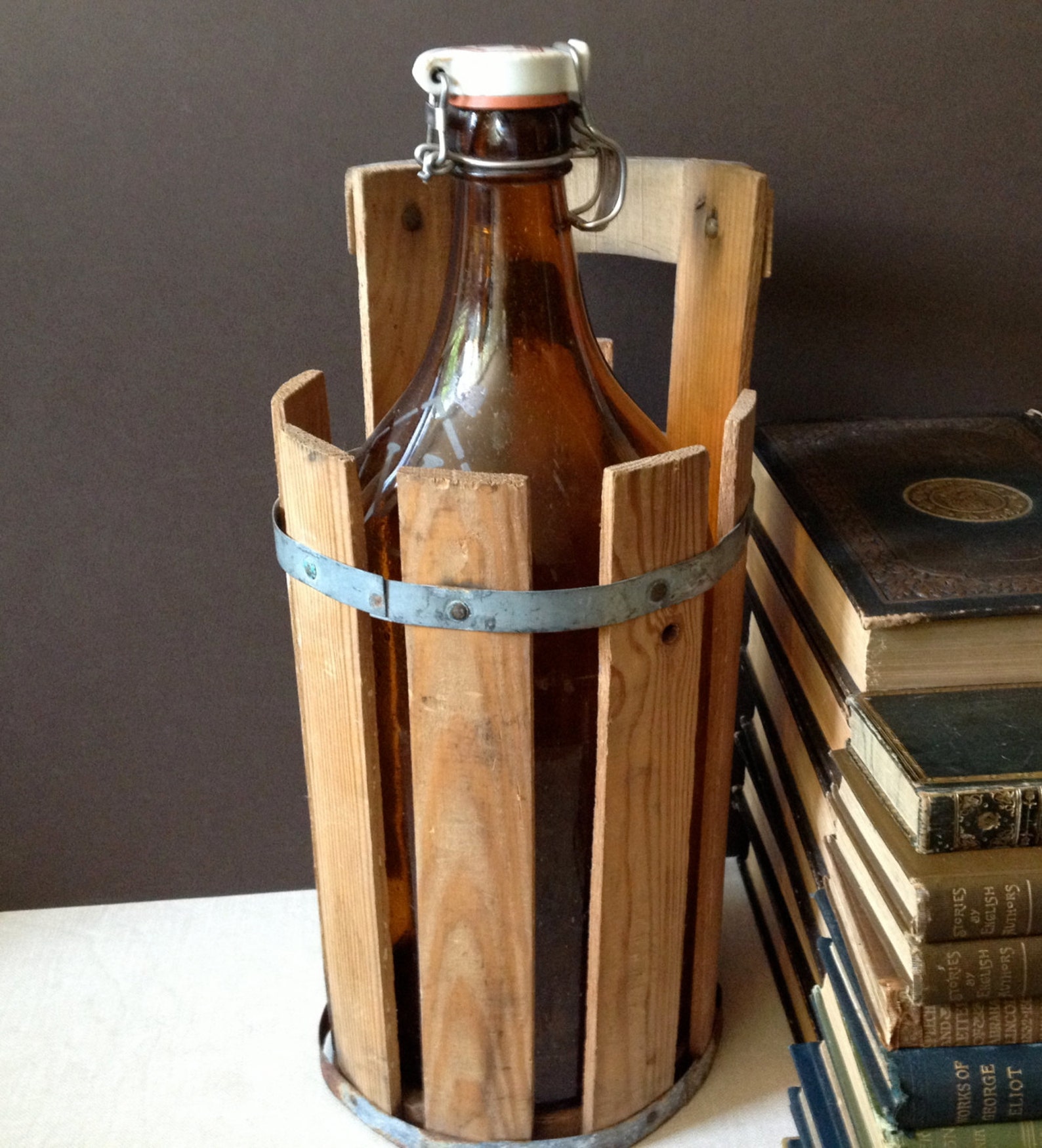 Swedish Amber Glass Beer Jug Bottle Wood Crate Large Beer Etsy