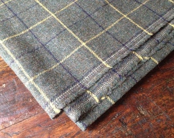 Estate Fabric Made in England, 2 Meters, Liberty of London, Gray Heather Wool Jacketing 100% Wool Tweed, Window Pane Stripe, Original Tag