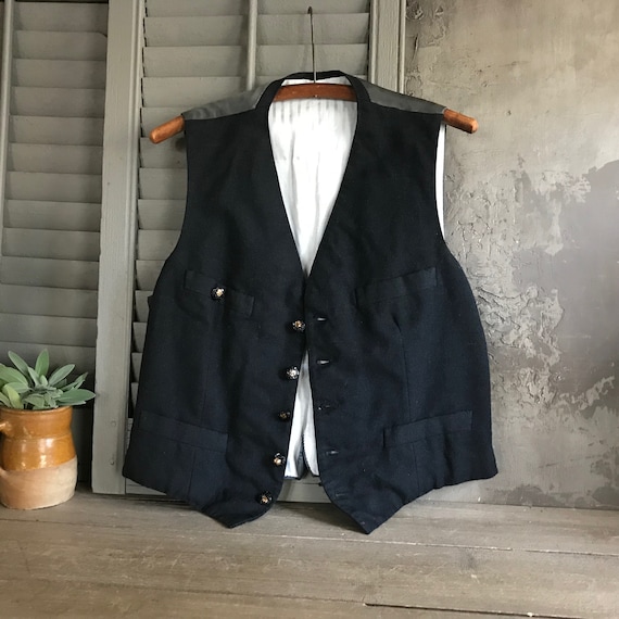 French Charcoal Gray Wool Waistcoat, Soft Black, G