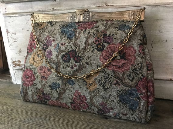 Floral Tapestry Carpet Bag, Art Deco, Antique Han… - image 3