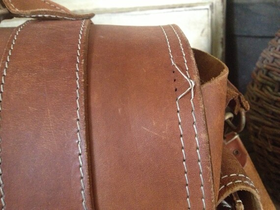 Rustic Brown Leather Briefcase School Satchel Mes… - image 2