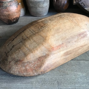 Antique Handcarved Wood Bowl, Primitive, Repair, Trencher, Cheese Trough, Dough Proofing Bowl, Rustic Farm Table, European Farmhouse Decor image 8