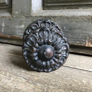19th C French Cast Iron Door Knob, Handle, Chateau Decor, Ornate Unique Rustic Architectural Salvage Hardware, French Village Charm